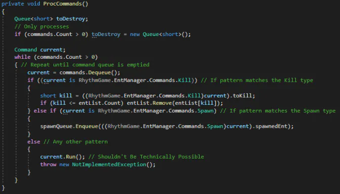 code snapshot: Process Commands method