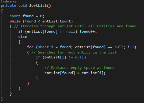 code snapshot: Sort List method