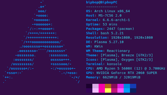 neofetch capture of the host machine running the Plasma desktop