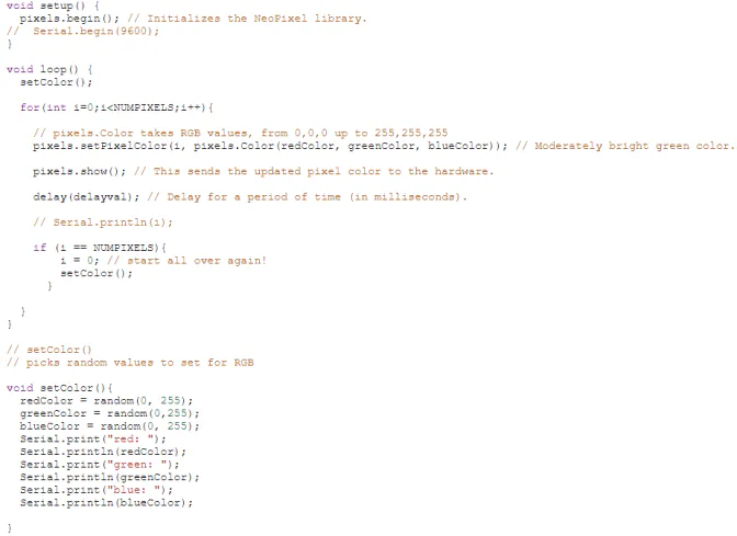 screenshot of the starting template's Arduino code